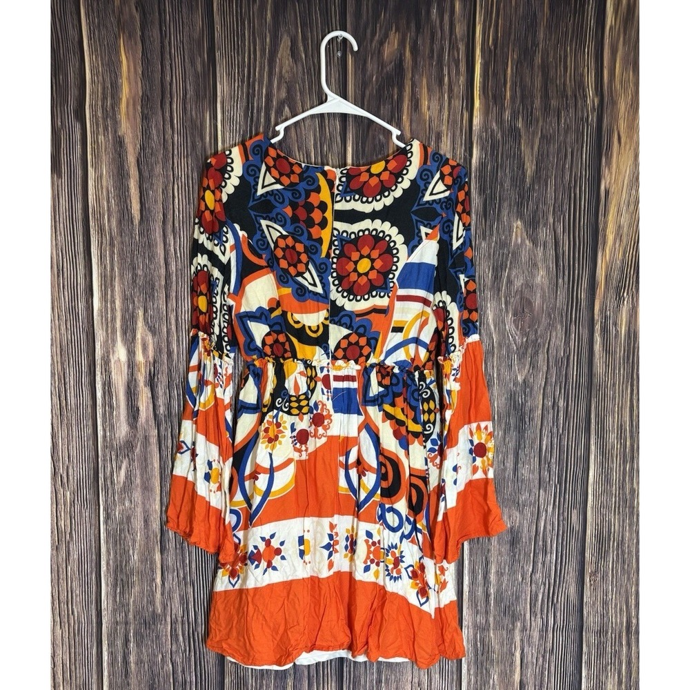 Pitanga Dress Womens M Multicolor Tiered Mini Long Sleeve Boho Chic Casual - Picture 3 of 16